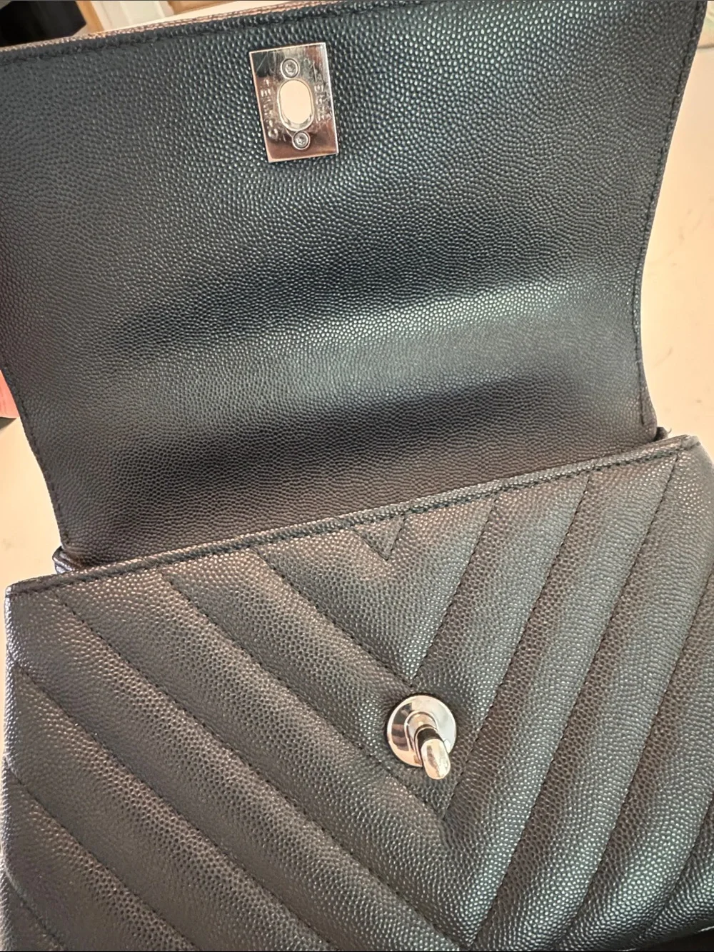 CHANEL Black Chevron Quilted Top-Handle Satchel with Chain Strap